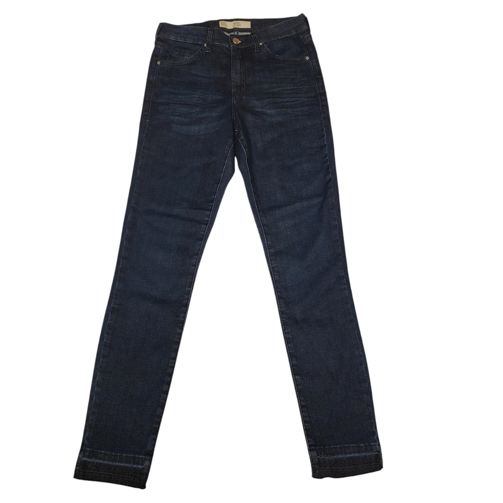 Topshop Moto Leigh Raw Hem Dark Blur Skinny Jeans Size 28